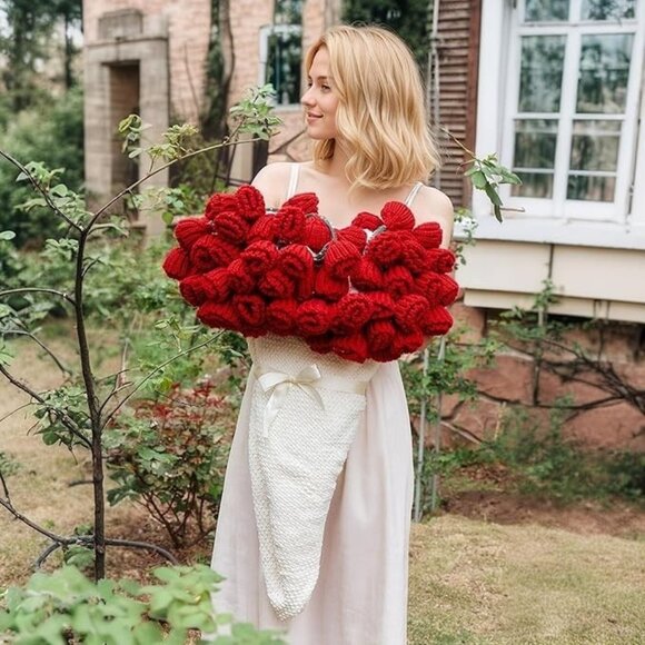 Handmade Other - Crochet Flower Blanket 3D Roses Handmade Ultra Soft Throw 60in Red Rose Gift